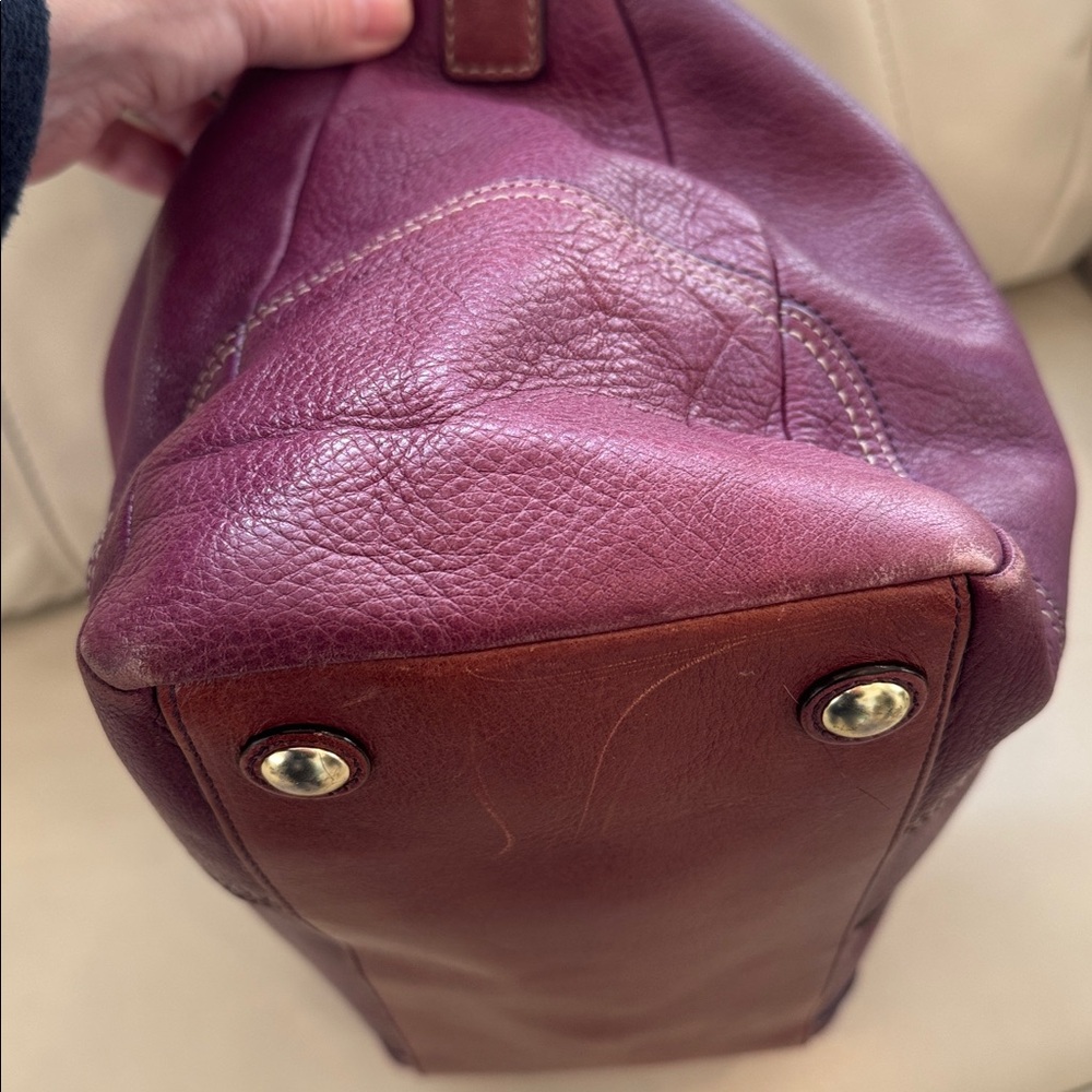 Coach Hamilton satchel in a rich plum with British tan trim and crossbody strap - Picture 10 of 10